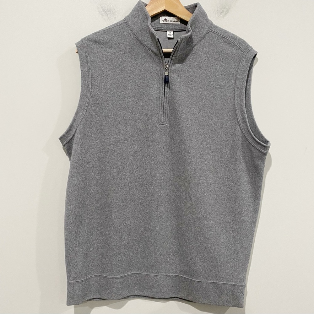 PETER MILLAR Sweater Vest Men's Medium Gray 1/4 Zip Pullover MF17K35 Golf